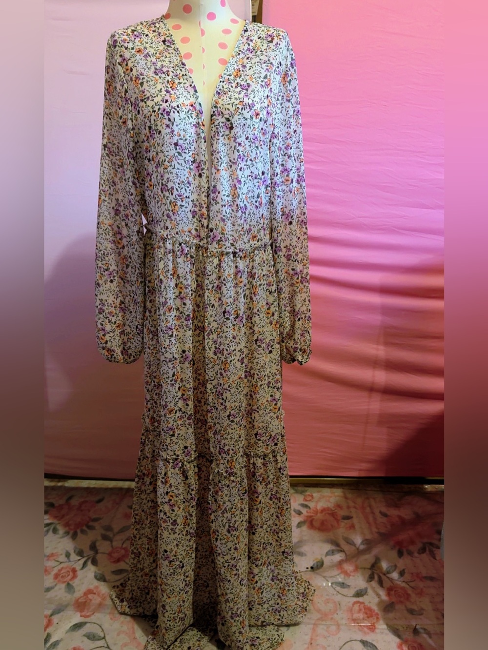 Pink Lily Women’s Floral Long Sleeve Maxi Dress Size Small
